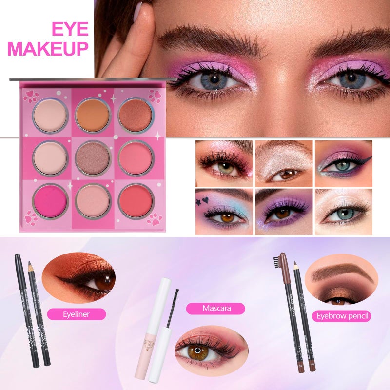 Moobirlet Makeup Kit Set For Teens, Make Up Gift For Women,Includes Eyeshadow Palette, Lip Gloss, Mascara, Eyeliner, Foundation, Concealer, Brushes Set (kit094) - Image 3